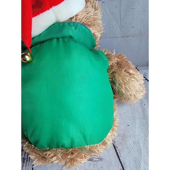 Hallmark North Pole Teddy Bear Green Puffy Vest Jacket Santa Hat Christmas - Picture 5 of 8